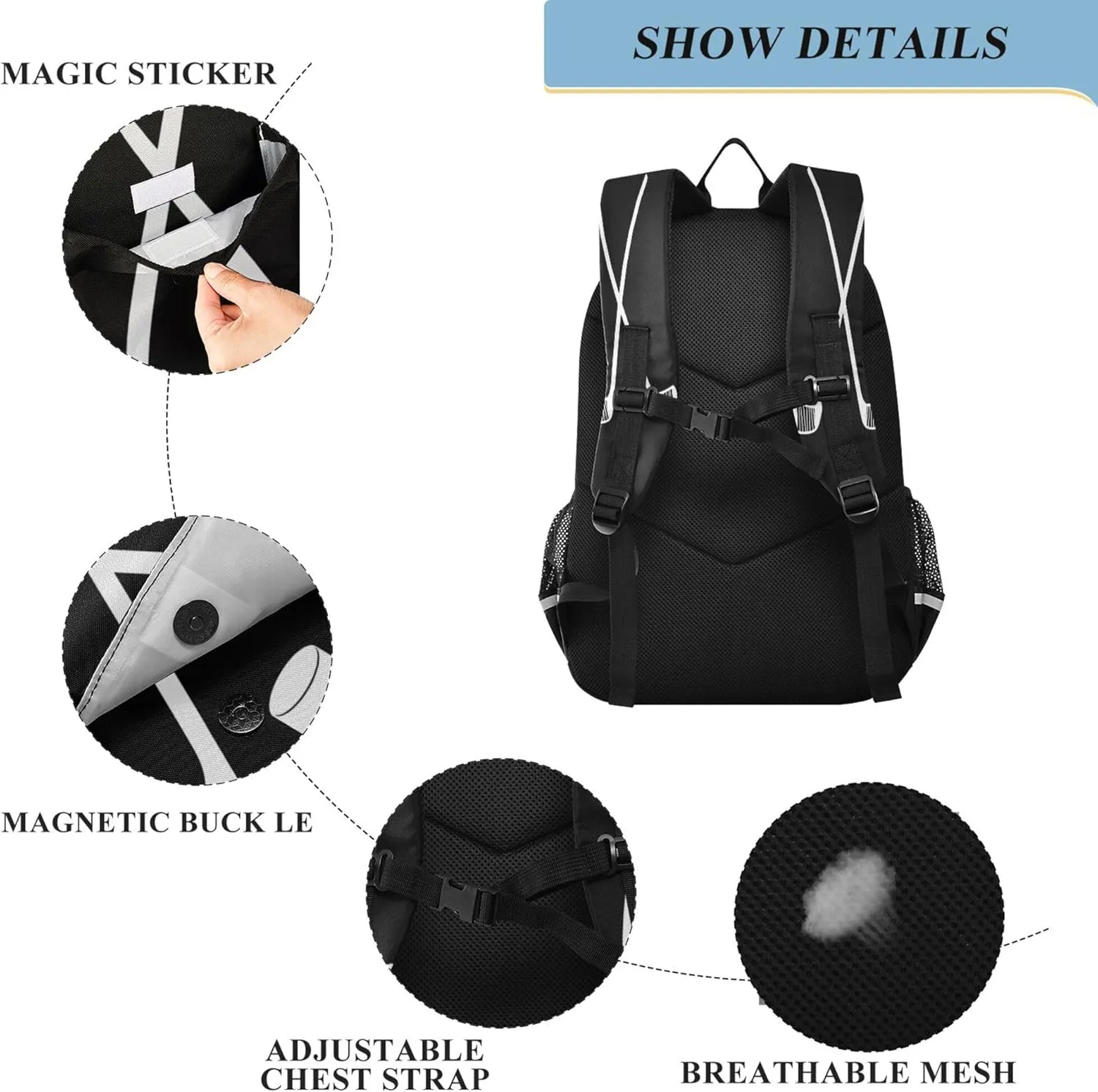 Fisyme Hockey Stick Puck Black School Backpack Laptop Backpack Bags Bookbag Travel Casual Computer Notebooks Daypack