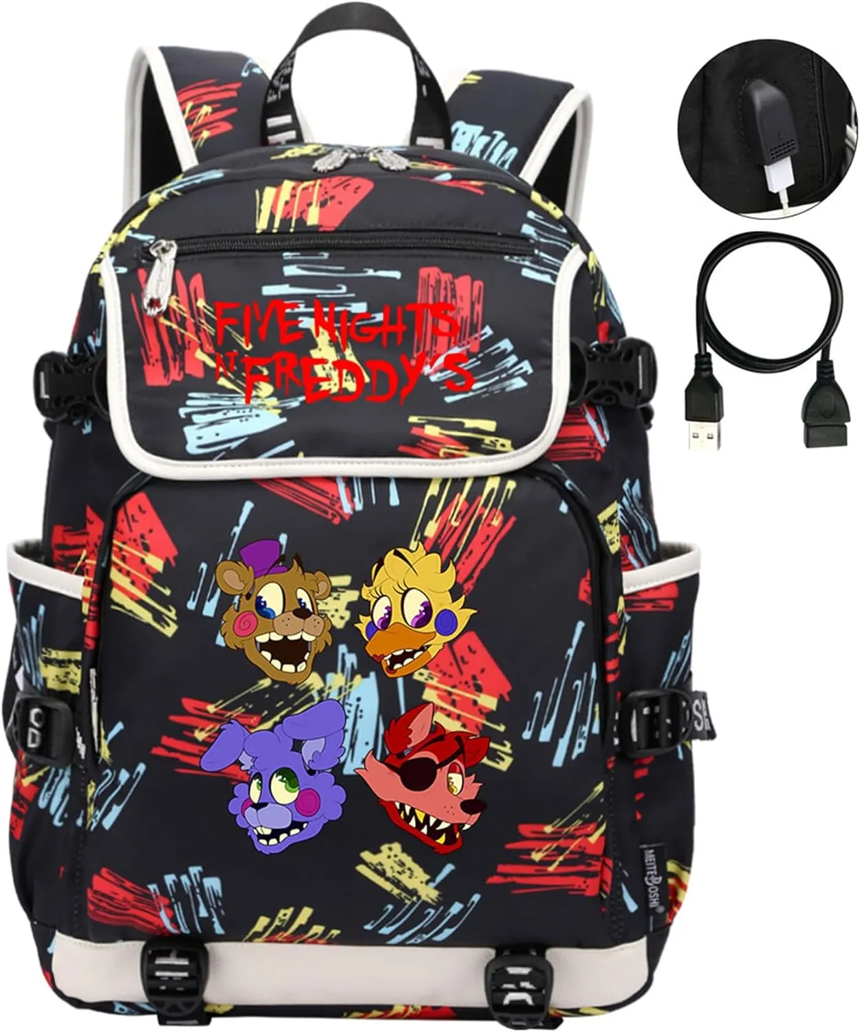 Five Nights Freddy's Waterproof Bookbag Lightweight Canvas Backpack Classic Laptop Bag with USB Charge Port