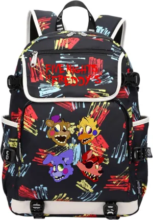 Five Nights Freddy's Waterproof Bookbag Lightweight Canvas Backpack Classic Laptop Bag with USB Charge Port