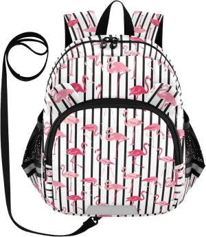 Flamingo Bird Preschool Backpack Retro Daycare Bookbag School Backpack with Traction Rope for Kids 3-6