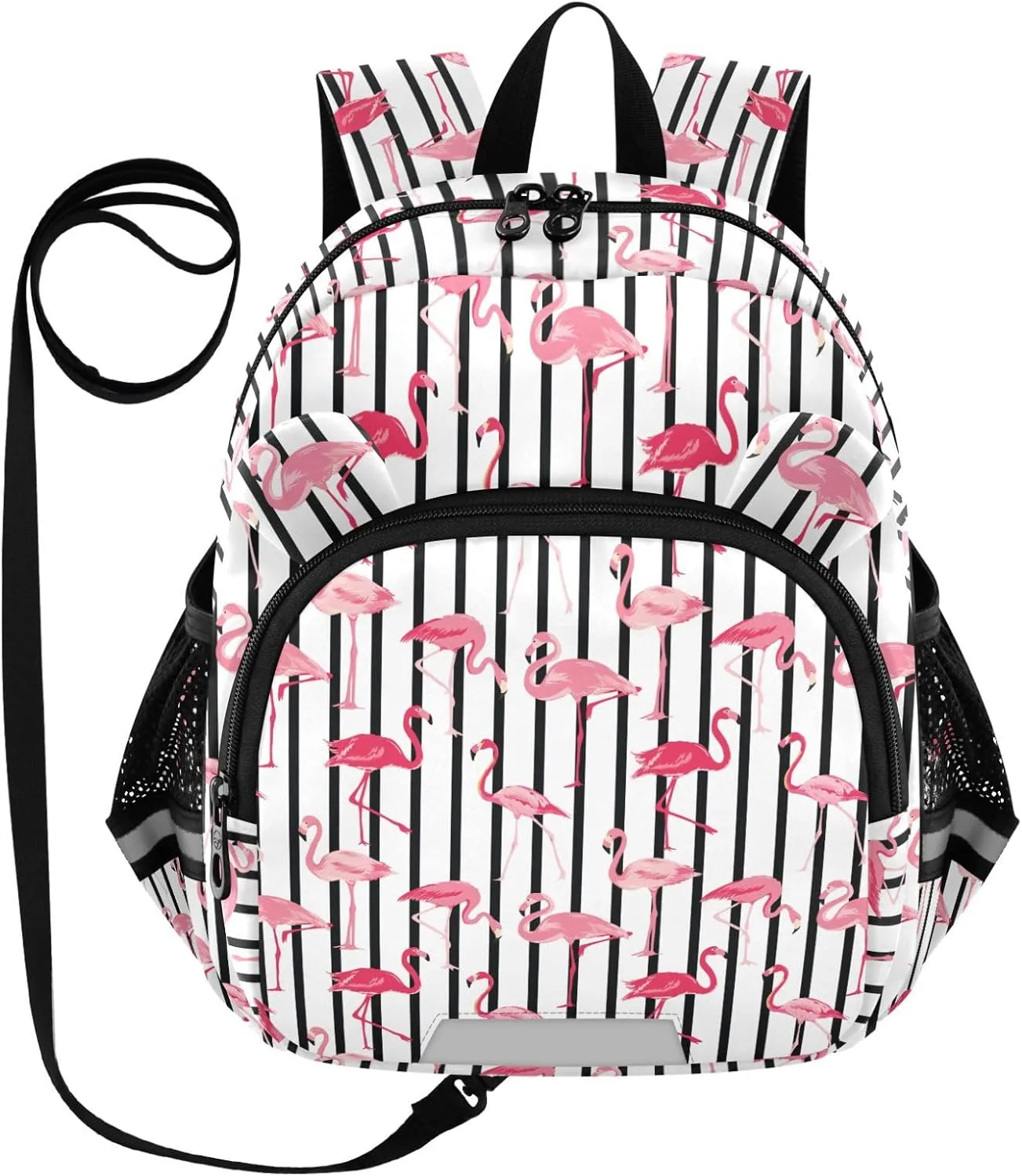 Flamingo Bird Preschool Backpack Retro Daycare Bookbag School Backpack with Traction Rope for Kids 3-6