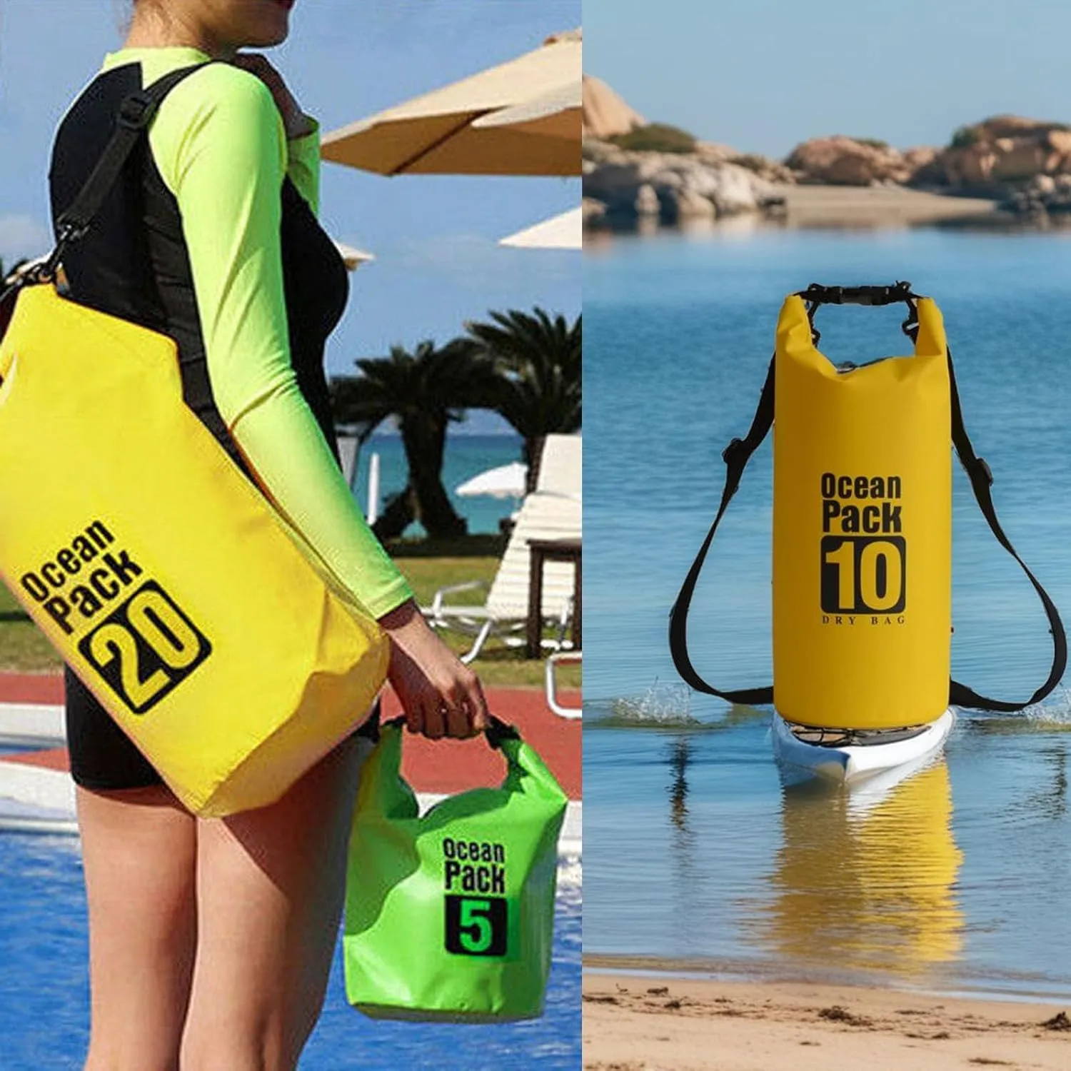 Floating Waterproof Dry Bag Backpack 5L/10L/20L, Roll Top Bag for Kayaking, Rafting, Boating, Swimming, Camping, Hiking, Beach, Fishing, Waterproof Beach Bag. (Gray, 20L)