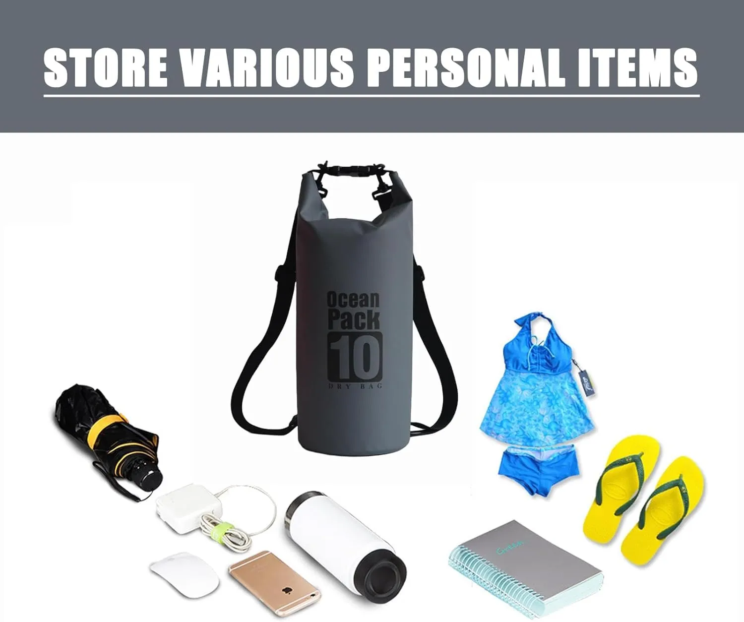 Floating Waterproof Dry Bag Backpack 5L/10L/20L, Roll Top Bag for Kayaking, Rafting, Boating, Swimming, Camping, Hiking, Beach, Fishing, Waterproof Beach Bag. (Gray, 20L)