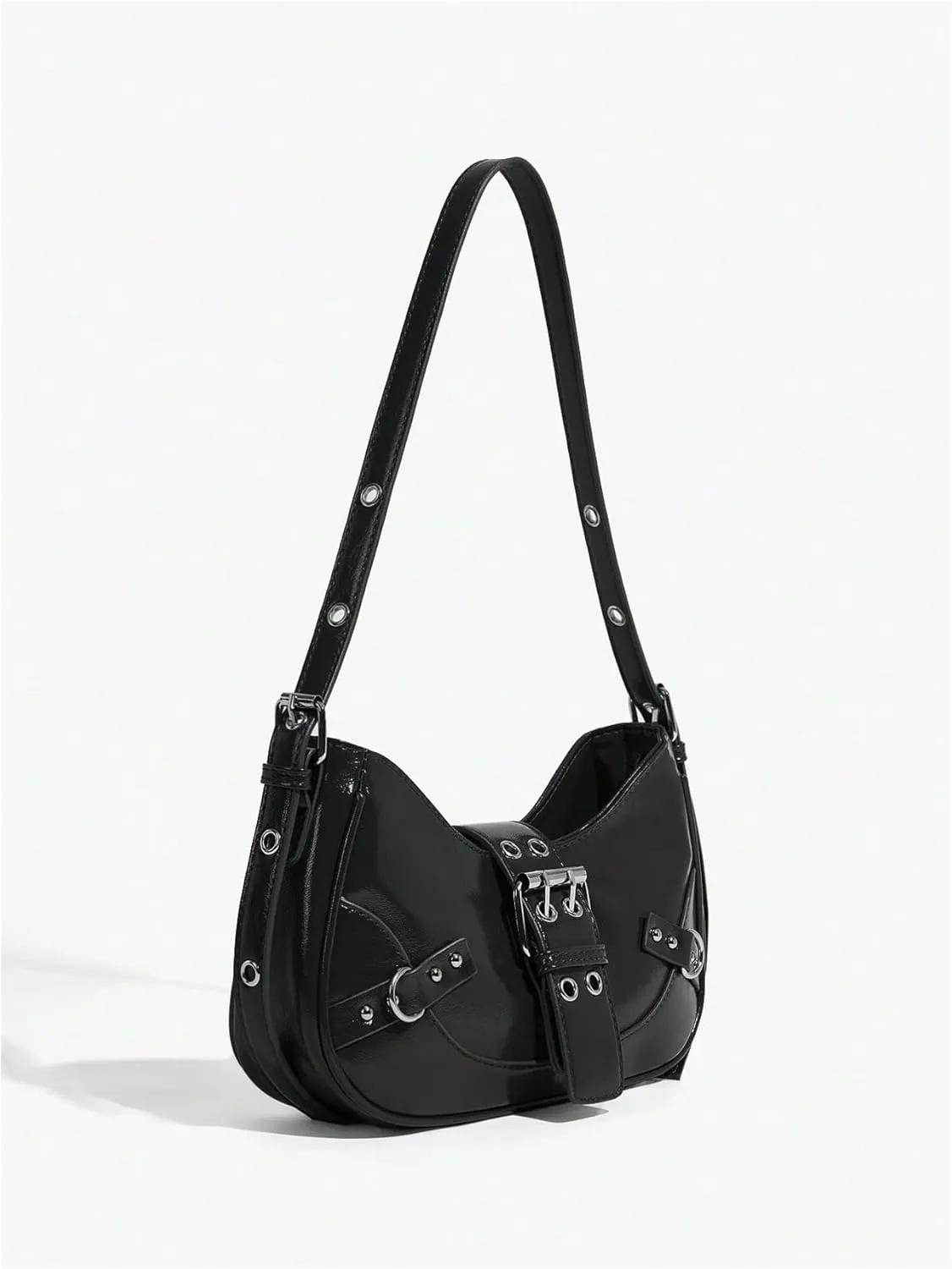 Floerns Women's Y2k Shoulder Bag Rivet Adjustable Straps Hobo Bag Punk Crossbody Purse