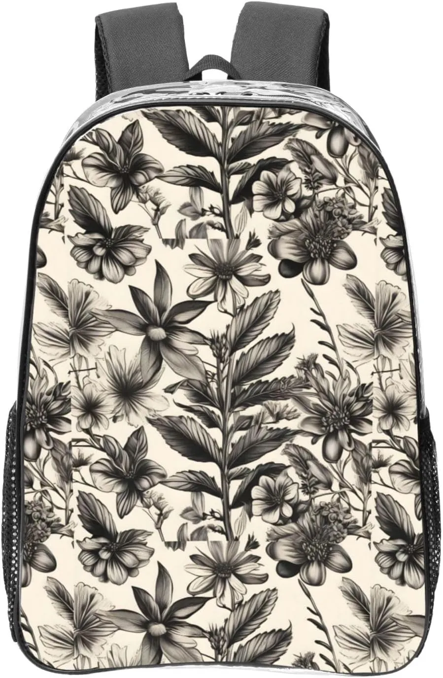 Floral Herbs Botanical Pattern Print LargeTransparent Backpack Functional Clear PVC Bag Suitable Stadium Events Travel