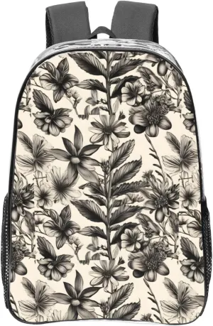 Floral Herbs Botanical Pattern Print LargeTransparent Backpack Functional Clear PVC Bag Suitable Stadium Events Travel