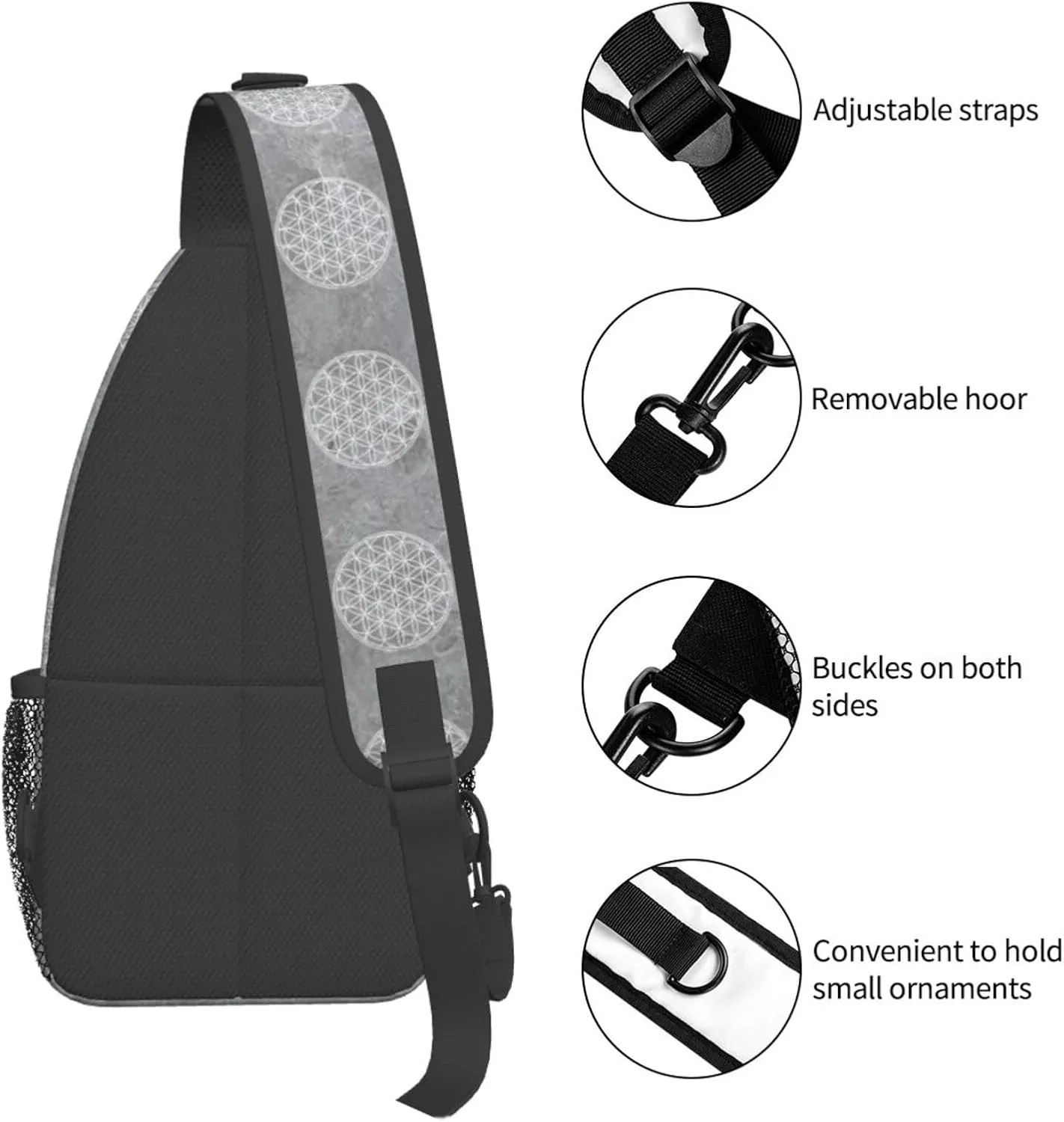 Flower of Life Sacred Geometry Sling Bag Crossbody Backpack Shoulder Casual Daypack Bag for Men Women