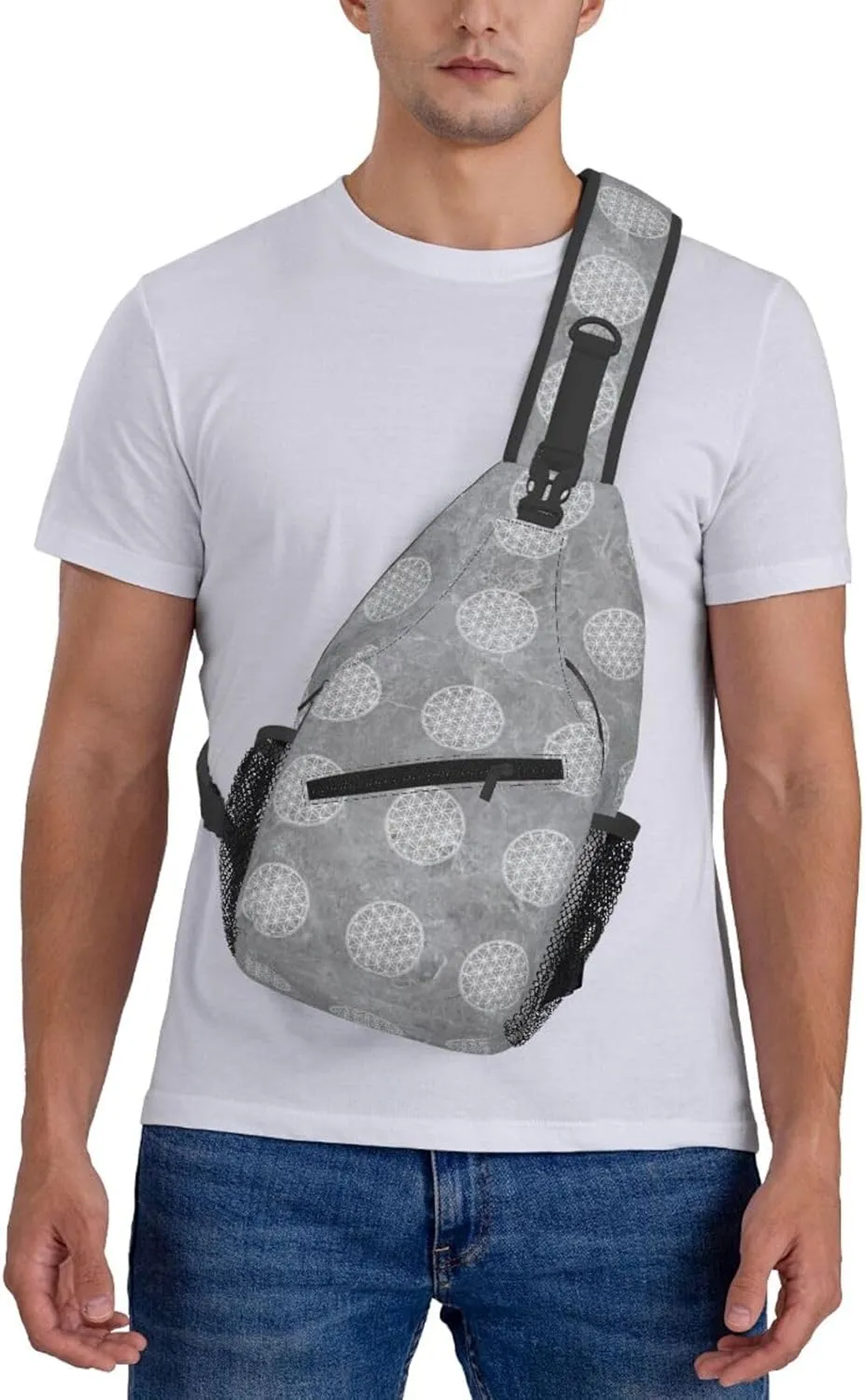 Flower of Life Sacred Geometry Sling Bag Crossbody Backpack Shoulder Casual Daypack Bag for Men Women