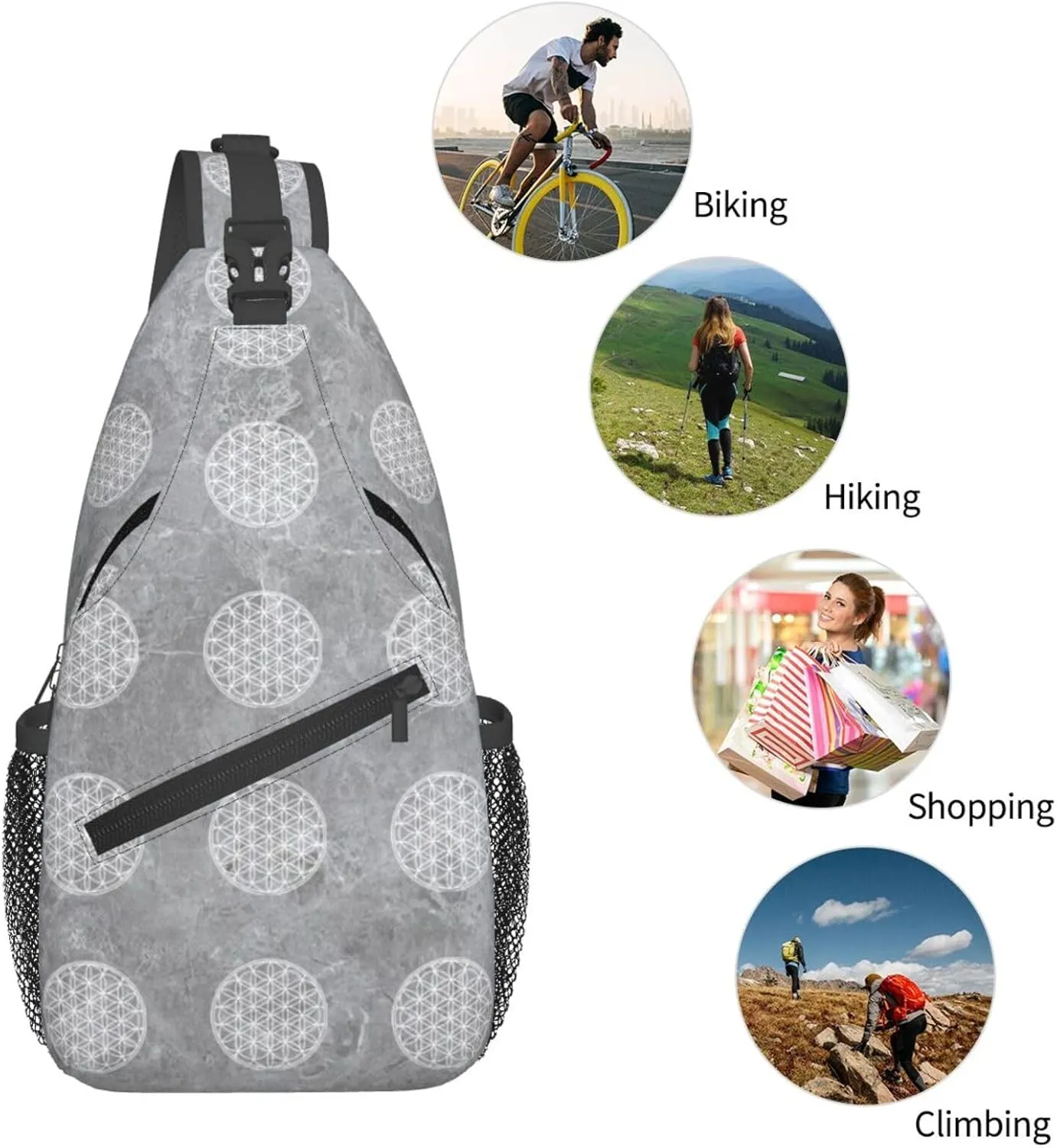 Flower of Life Sacred Geometry Sling Bag Crossbody Backpack Shoulder Casual Daypack Bag for Men Women
