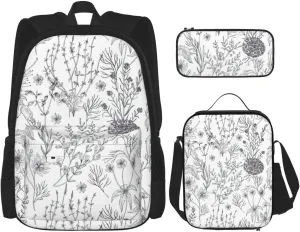 Flowering Herbs And Herbaceous Plants Print Pencil Case Lightweight Casual Fashion Backpack Lunch Bag Large Capacity Travel Bag
