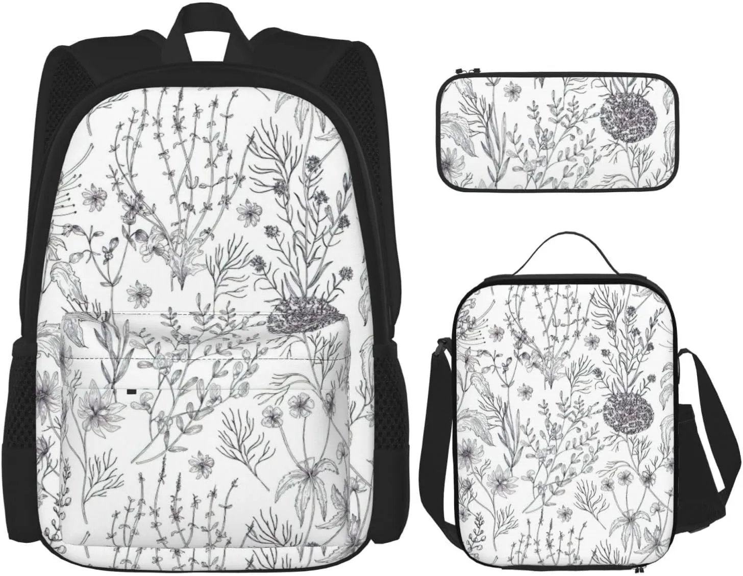 Flowering Herbs And Herbaceous Plants Print Pencil Case Lightweight Casual Fashion Backpack Lunch Bag Large Capacity Travel Bag