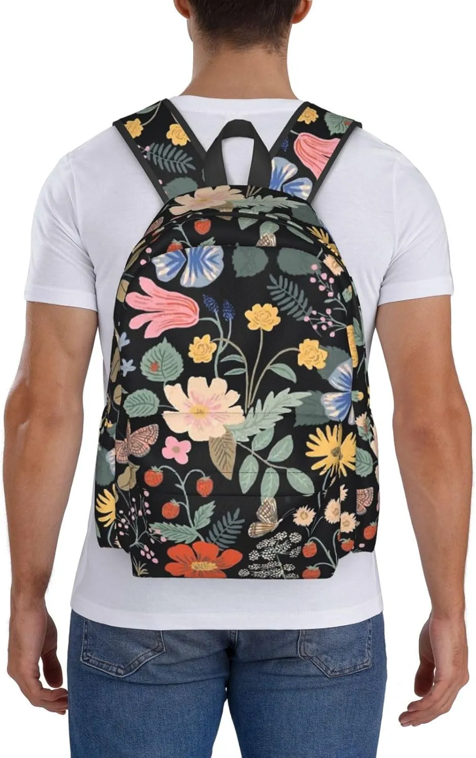Flowers And Strawberries Stylish Backpack With Adjustable Padded Shoulder Straps Daypacks For College Travel