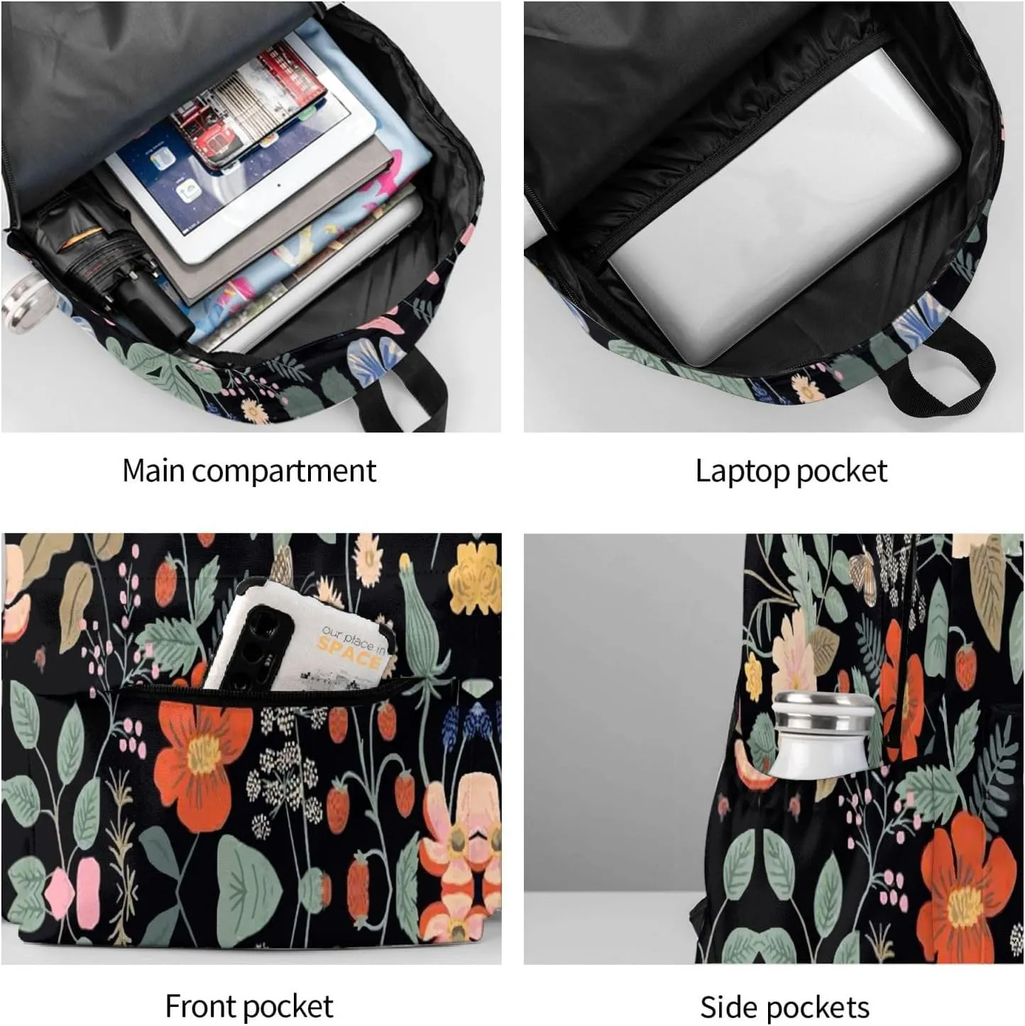 Flowers And Strawberries Stylish Backpack With Adjustable Padded Shoulder Straps Daypacks For College Travel