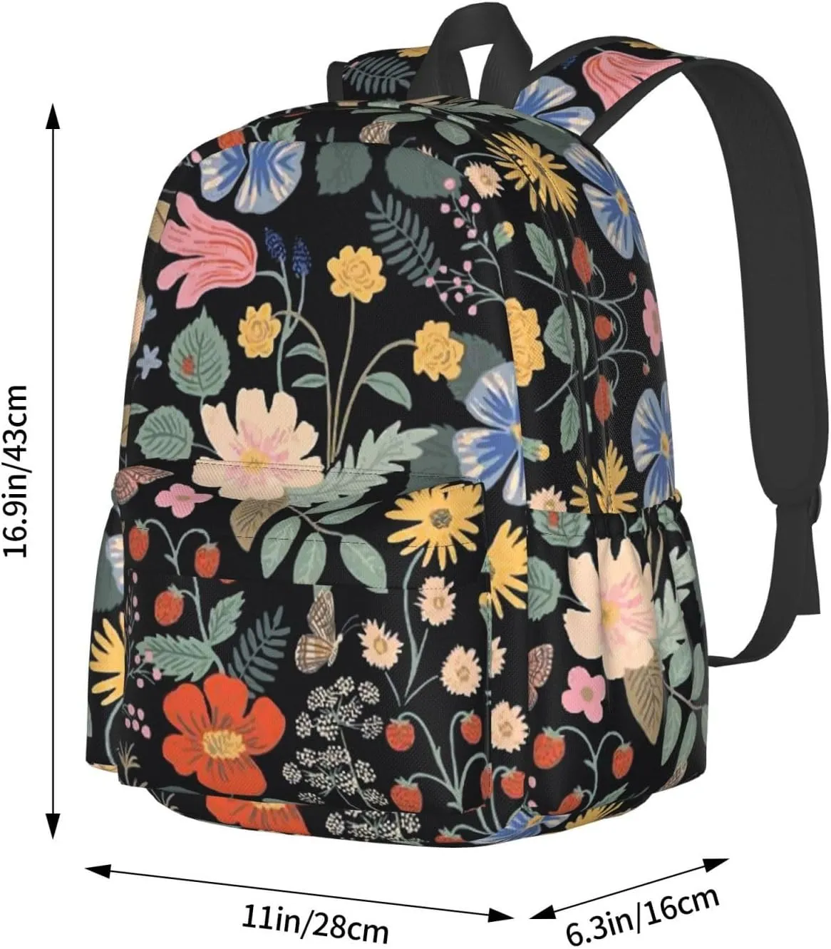 Flowers And Strawberries Stylish Backpack With Adjustable Padded Shoulder Straps Daypacks For College Travel