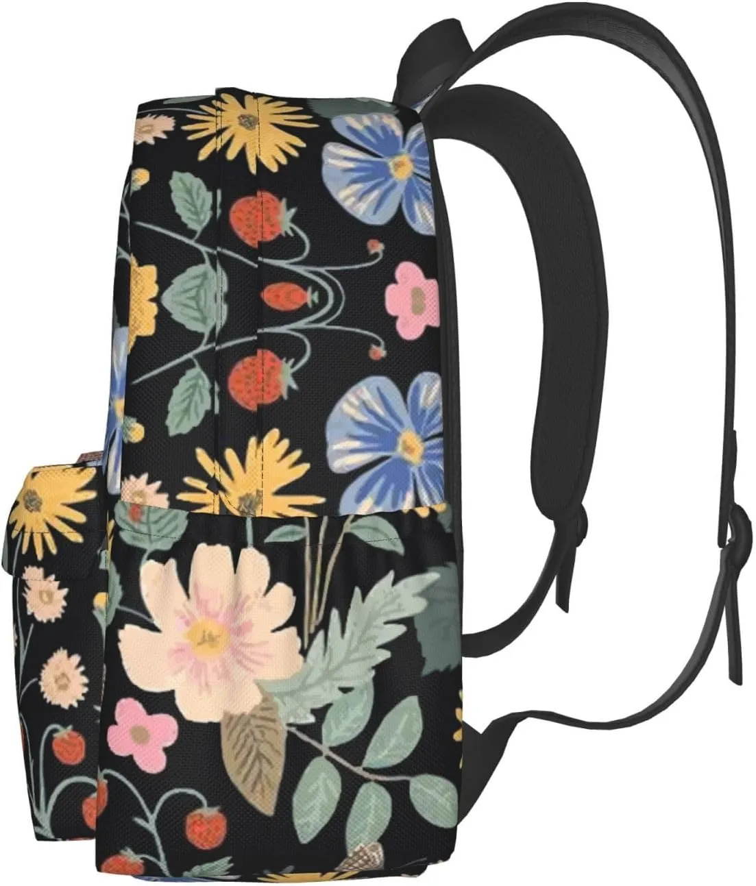 Flowers And Strawberries Stylish Backpack With Adjustable Padded Shoulder Straps Daypacks For College Travel