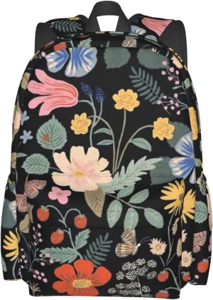 Flowers And Strawberries Stylish Backpack With Adjustable Padded Shoulder Straps Daypacks For College Travel