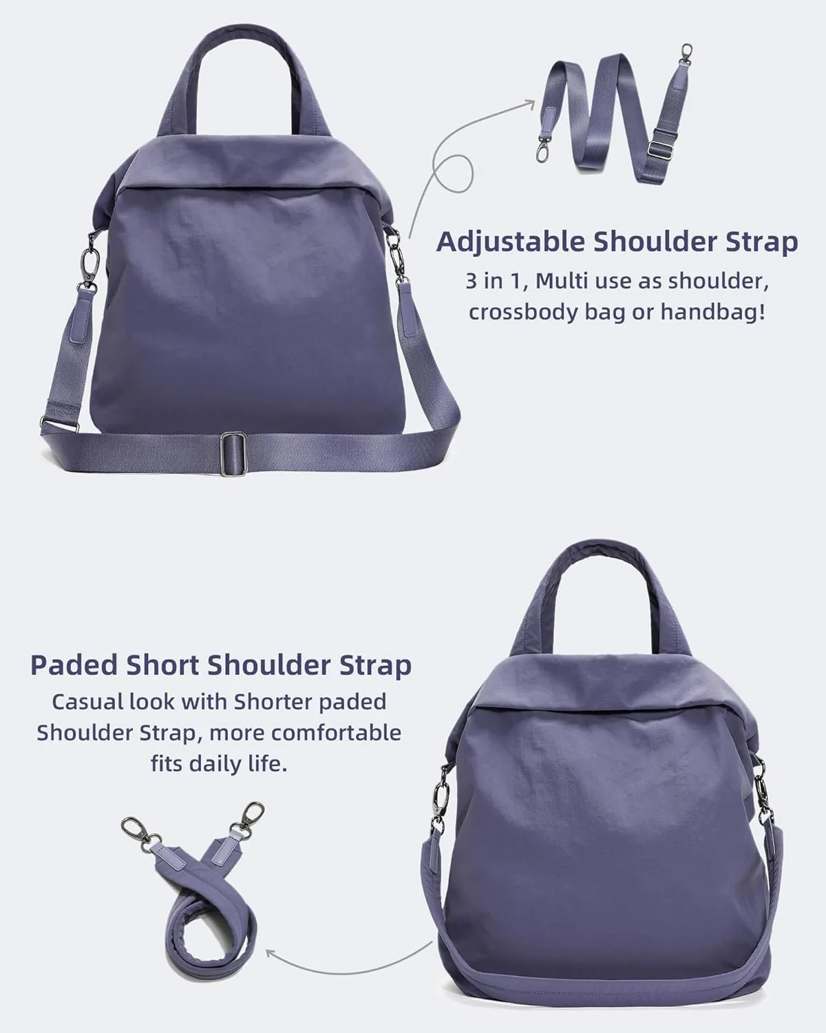 FODOKO Hobo Crossbody Bags 2.0, 19L Large Totes Handbags with Straps for Women, Multi Nylon Shoulder Bags for Travel Gym