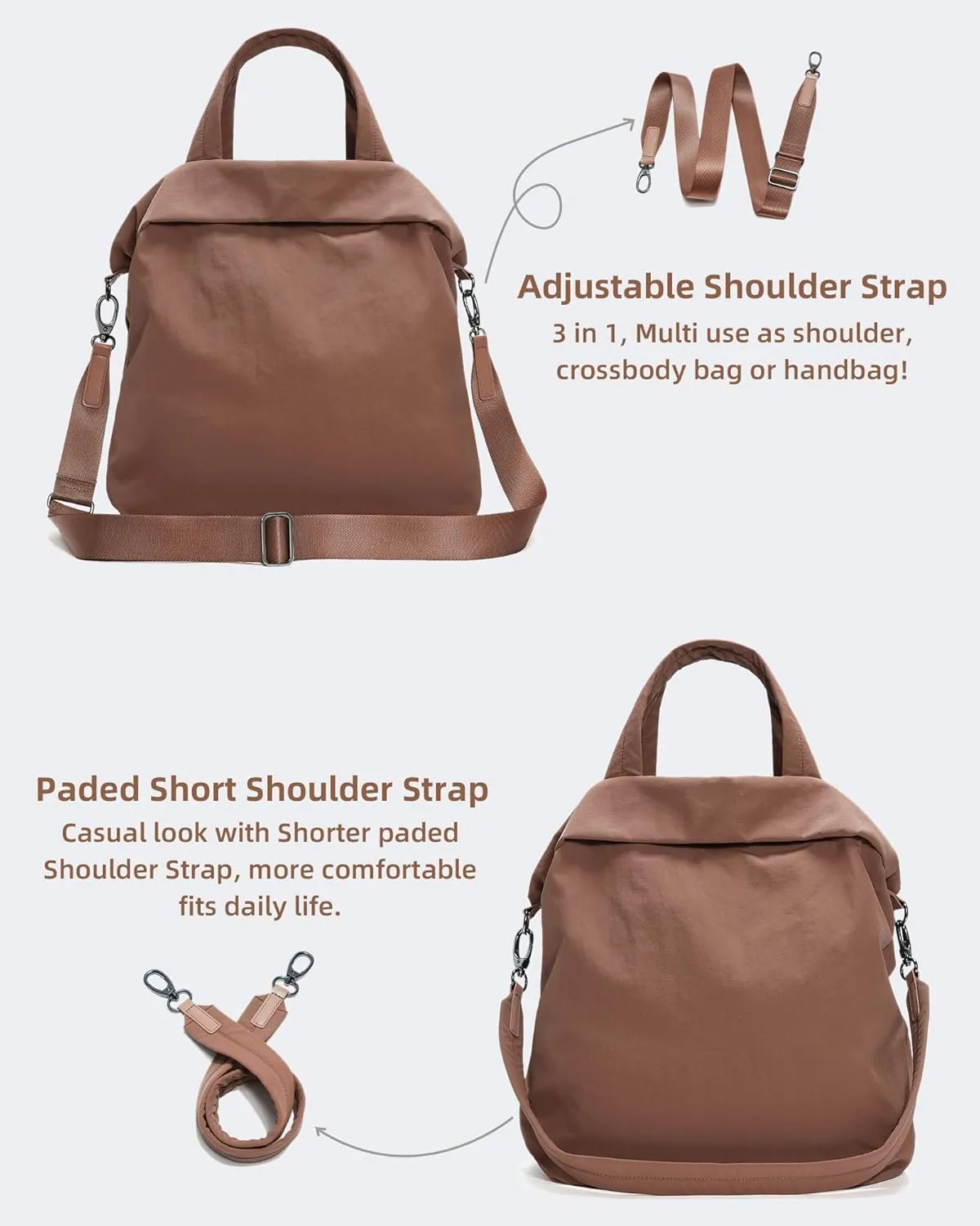 FODOKO Hobo Crossbody Bags 2.0, 19L Large Totes Handbags with Straps for Women, Multi Nylon Shoulder Bags for Travel Gym