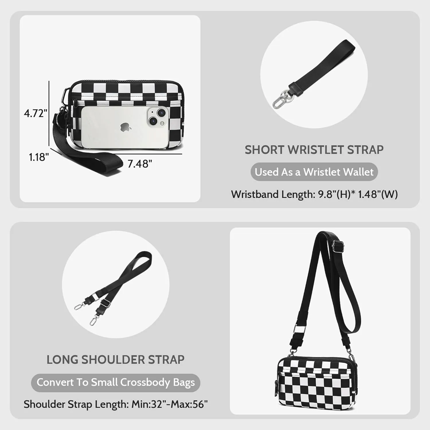 FODOKO Wristlet wallets for women Nylon Quilted Wallet with 4 Zippers,Travel Credit Card,Holder Cell Phone Organizer,coin purse