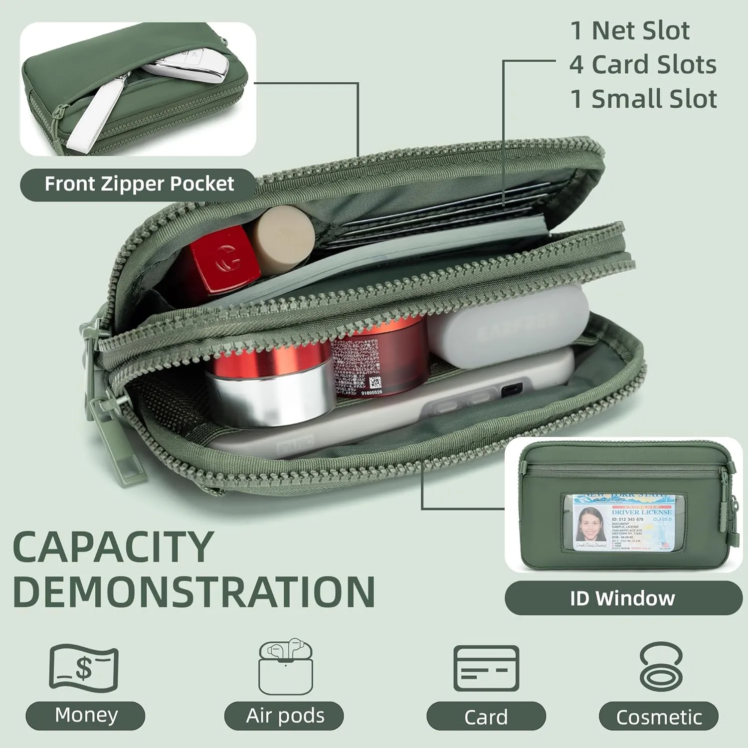 FODOKO Wristlet wallets for women Nylon Quilted Wallet with 4 Zippers,Travel Credit Card,Holder Cell Phone Organizer,coin purse