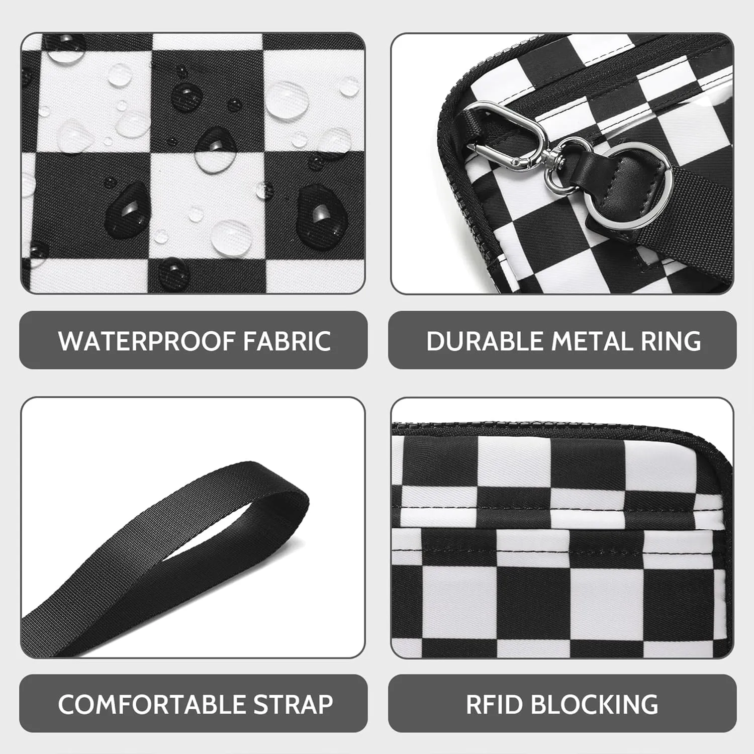 FODOKO Wristlet wallets for women Nylon Quilted Wallet with 4 Zippers,Travel Credit Card,Holder Cell Phone Organizer,coin purse