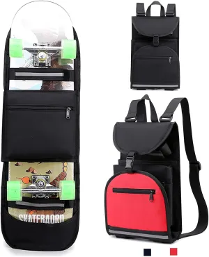 Foldable Skateboard Backpack Bag Carrier with Adjustable Shoulder Straps for Double Kick Longboard Electric Skateboard, Unisex