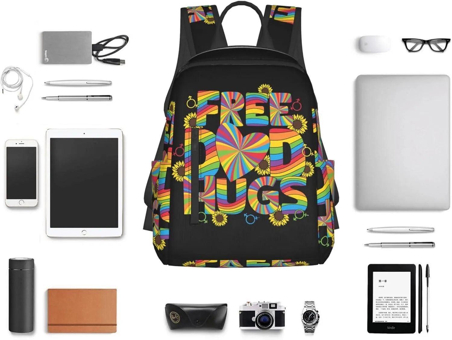 Free Dad Hugs LGBT Rainbow Gay Pride Travel Laptop Backpack Casual Backpacks Double Shoulder Daypack Notebook Rucksack Work Bags Sports Bag for Hiking Camping Beach
