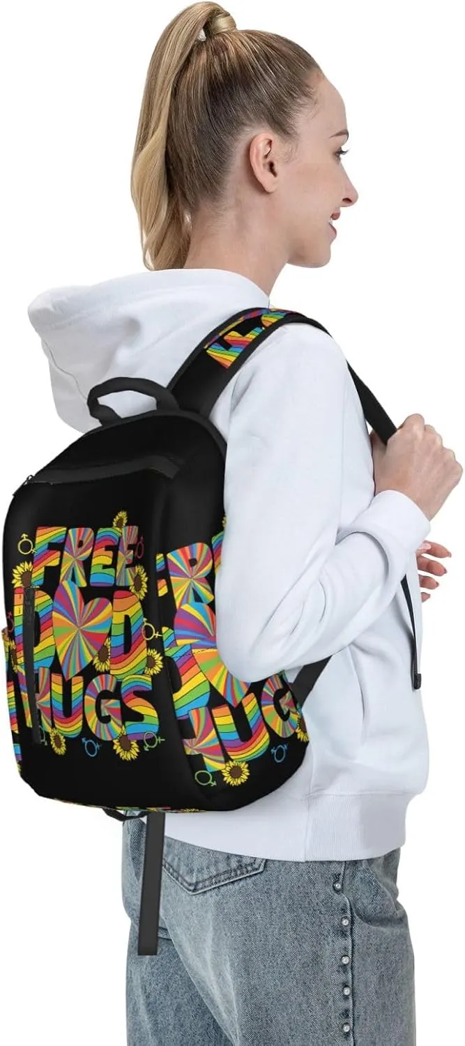 Free Dad Hugs LGBT Rainbow Gay Pride Travel Laptop Backpack Casual Backpacks Double Shoulder Daypack Notebook Rucksack Work Bags Sports Bag for Hiking Camping Beach
