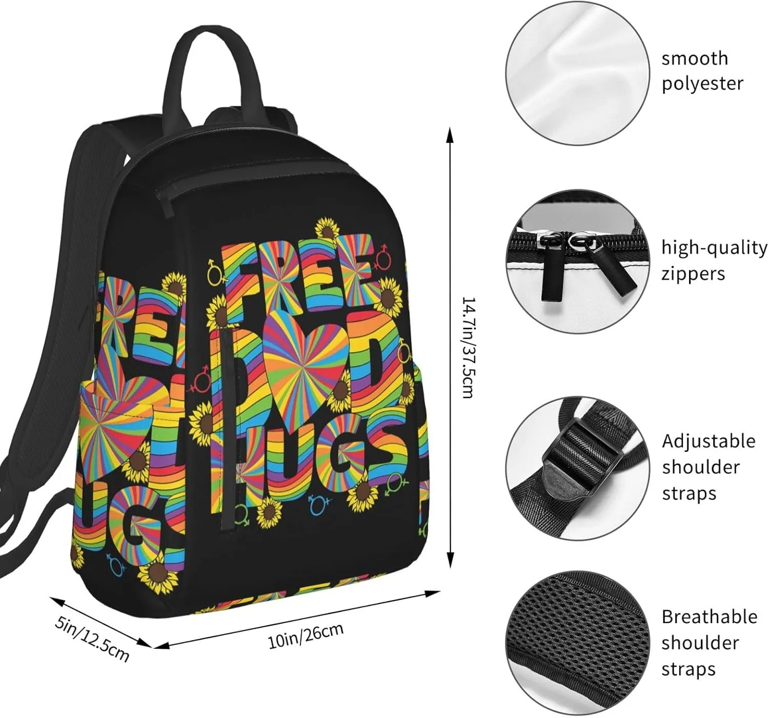 Free Dad Hugs LGBT Rainbow Gay Pride Travel Laptop Backpack Casual Backpacks Double Shoulder Daypack Notebook Rucksack Work Bags Sports Bag for Hiking Camping Beach