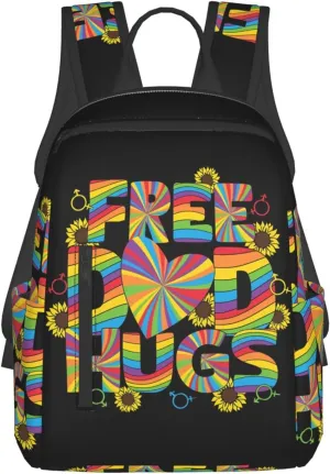Free Dad Hugs LGBT Rainbow Gay Pride Travel Laptop Backpack Casual Backpacks Double Shoulder Daypack Notebook Rucksack Work Bags Sports Bag for Hiking Camping Beach