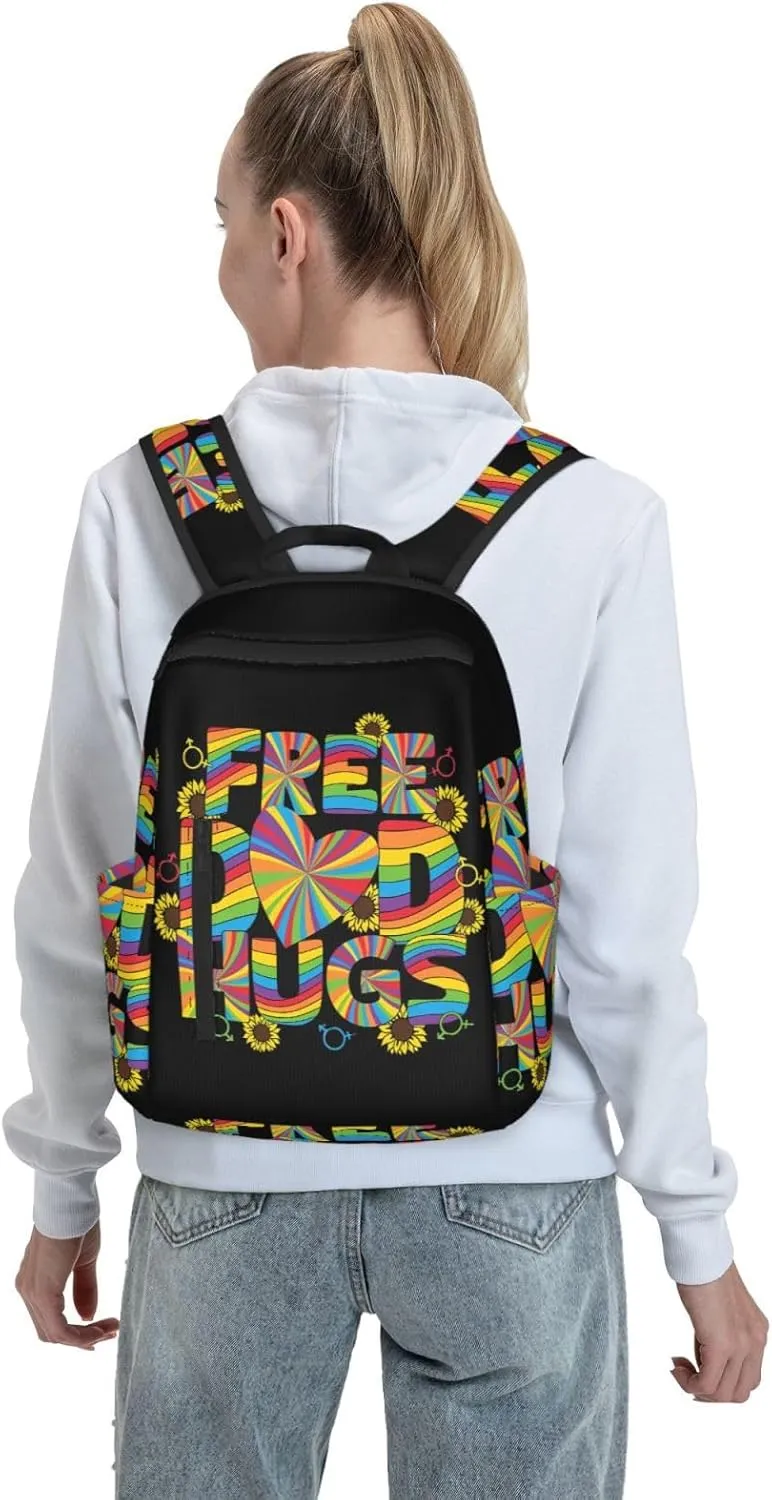 Free Dad Hugs LGBT Rainbow Gay Pride Travel Laptop Backpack Casual Backpacks Double Shoulder Daypack Notebook Rucksack Work Bags Sports Bag for Hiking Camping Beach