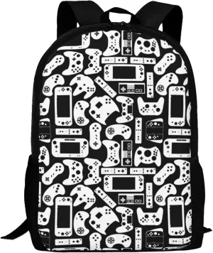 Free Lion Kids Video Game Backpack for Boys Girls Black and White Video Game Gamer Bookbags Elementary Middle High School Bag Large Capacity 17 inch Big Student Backpack for School and Travel