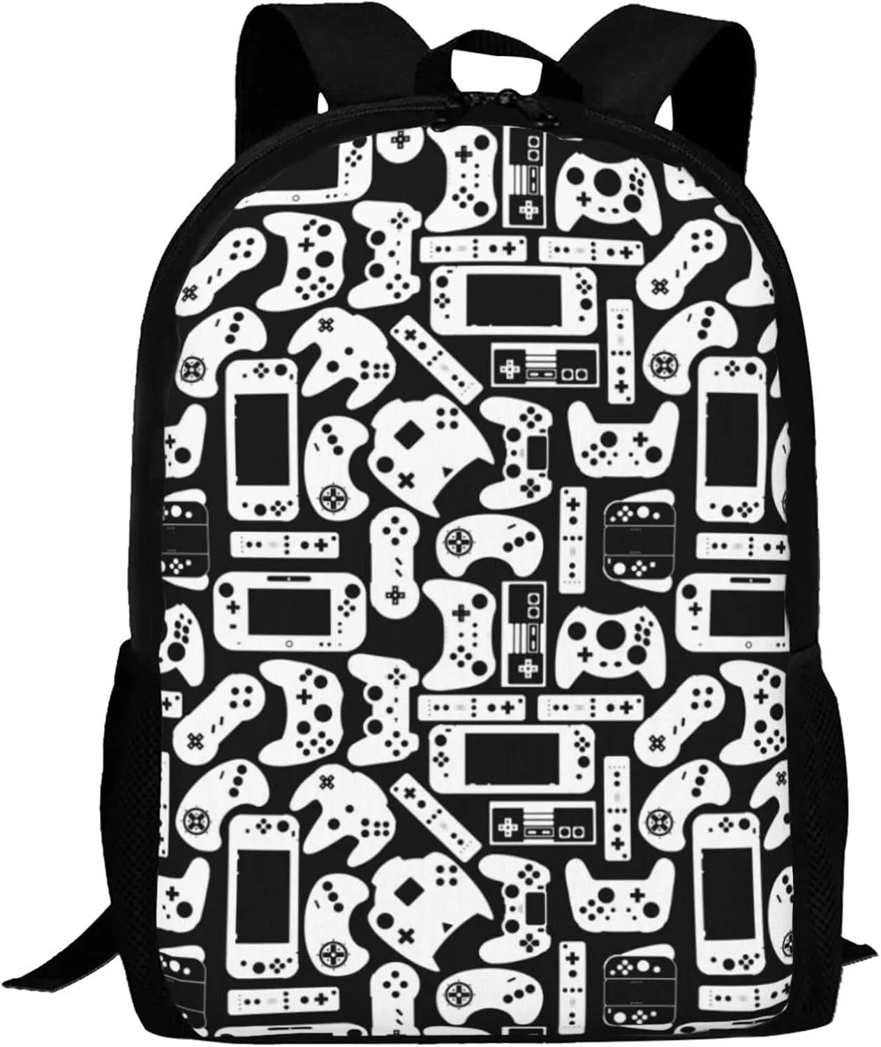 Free Lion Kids Video Game Backpack for Boys Girls Black and White Video Game Gamer Bookbags Elementary Middle High School Bag Large Capacity 17 inch Big Student Backpack for School and Travel