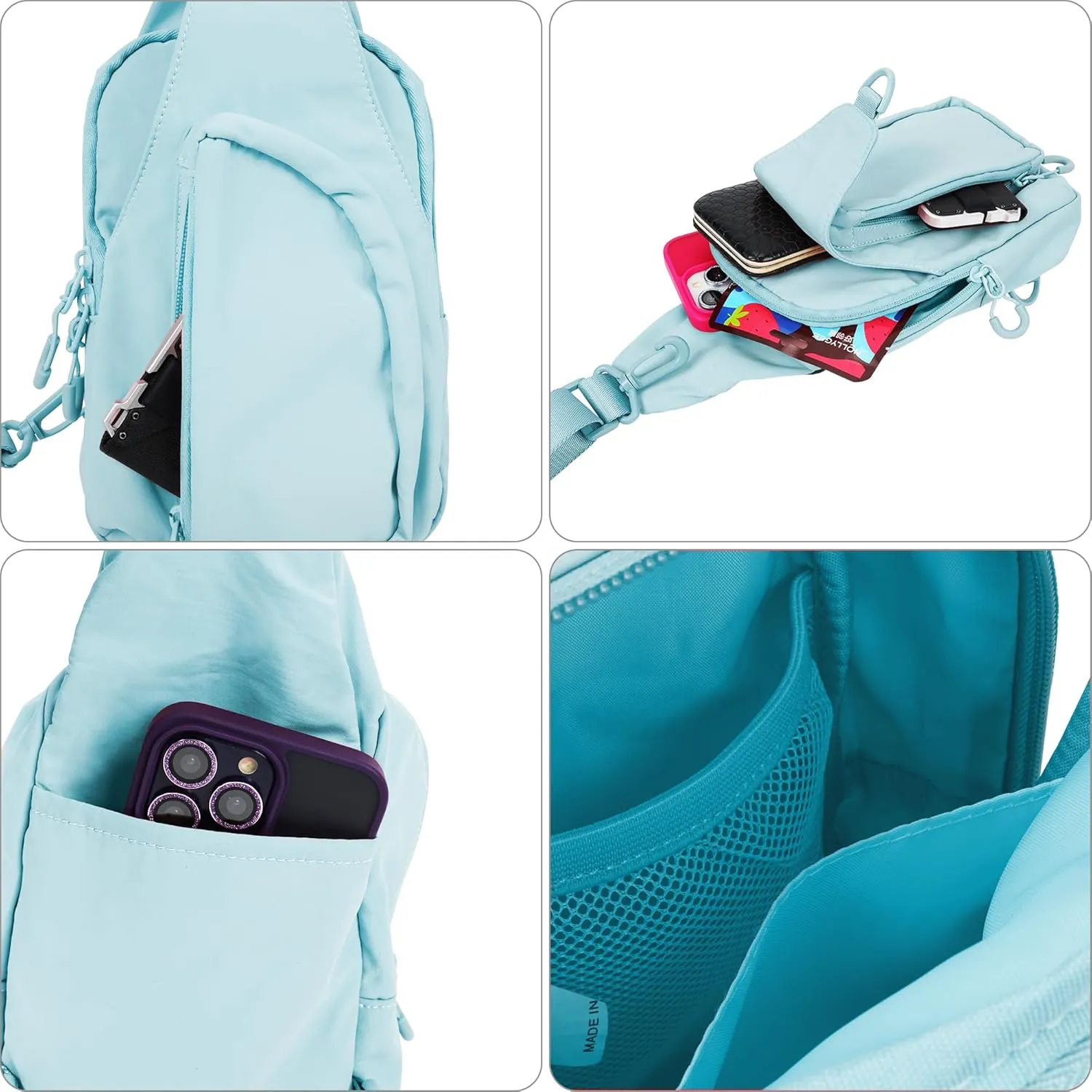 FREE ROCK Small Crossbody Bag Mini Nylon Sling Bag Cross Body Bag Chest Bag For Outdoors Hiking Traveling For Women Men (Ice Blue)