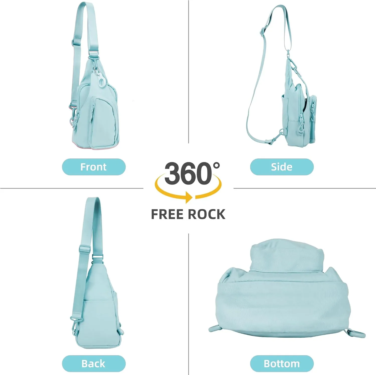 FREE ROCK Small Crossbody Bag Mini Nylon Sling Bag Cross Body Bag Chest Bag For Outdoors Hiking Traveling For Women Men (Ice Blue)