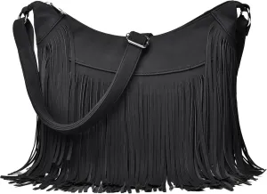 Fringe Hobo Bags for Women Vintage Suede Crossbody Bag Hippie Western Cowgirl Purses Tassel Shoulder Bag