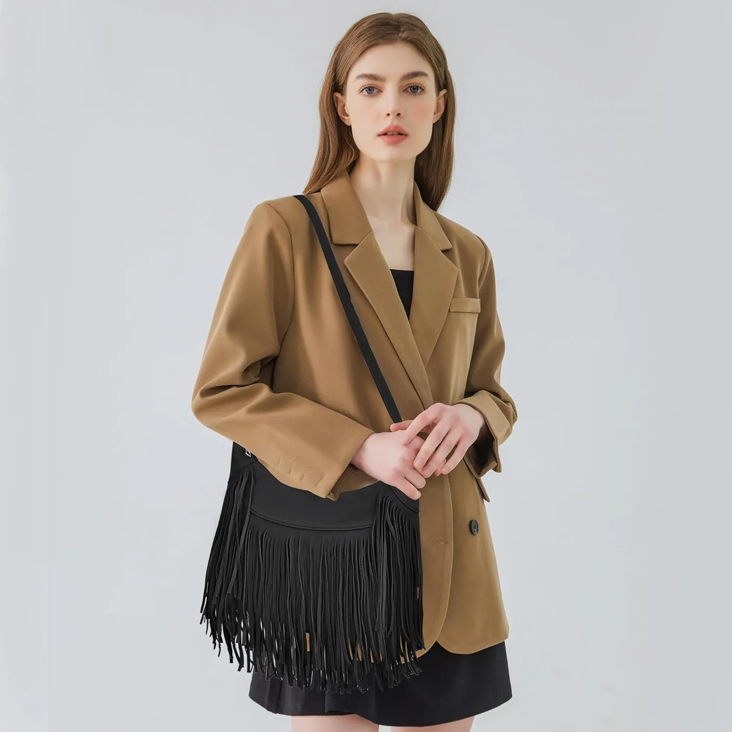 Fringe Hobo Bags for Women Vintage Suede Crossbody Bag Hippie Western Cowgirl Purses Tassel Shoulder Bag