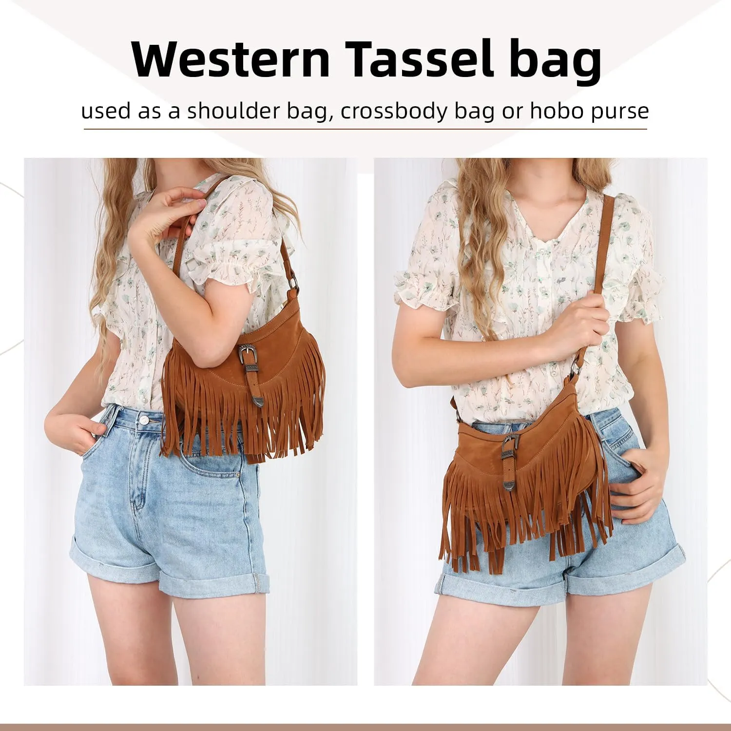 Fringe Hobo Purse for Women Tassel Shoulder Bag Vintage Suede Handbag Hippie Western Tassel Bag