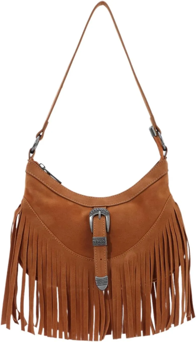 Fringe Hobo Purse for Women Tassel Shoulder Bag Vintage Suede Handbag Hippie Western Tassel Bag