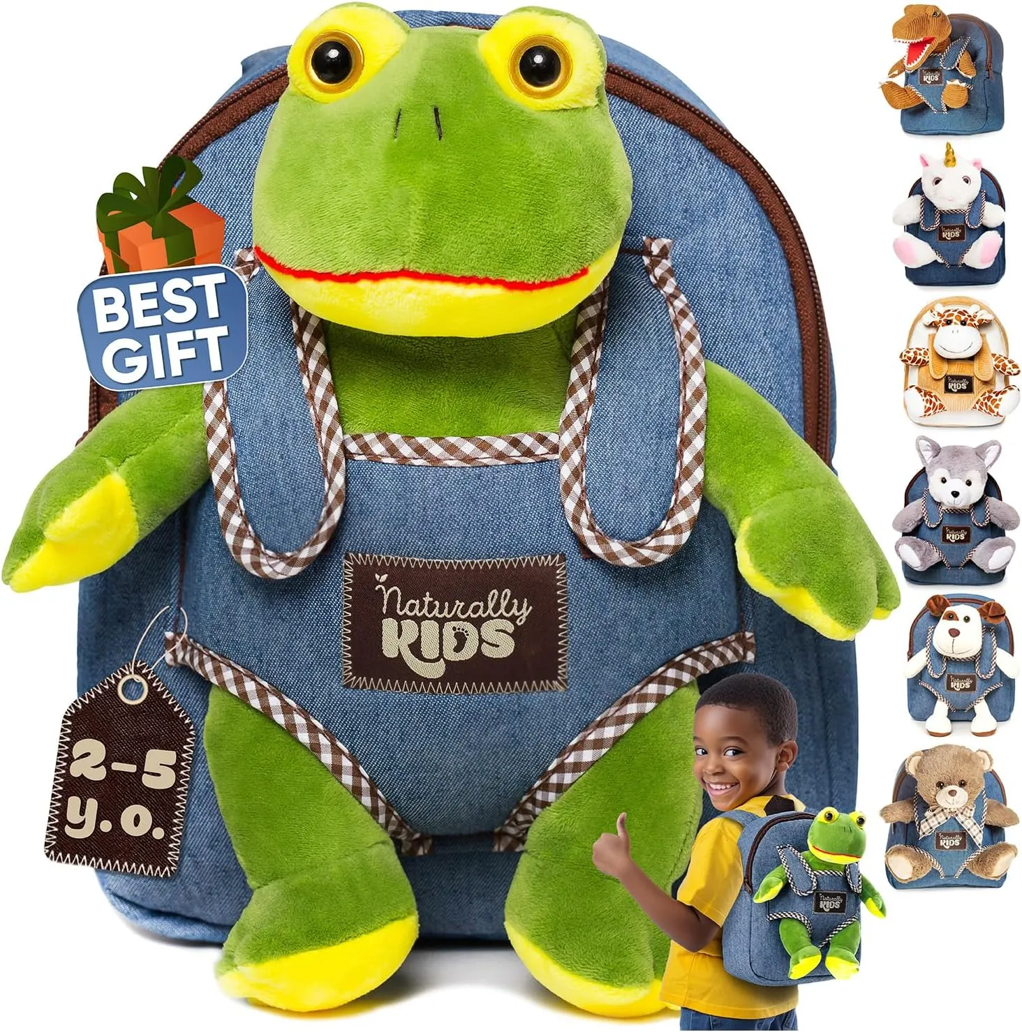Frog Backpack, Frog Toys for Kids 3-5, Toddler Stuffed Animal Gifts for 2 3 4 5 Year Old Girl Boy