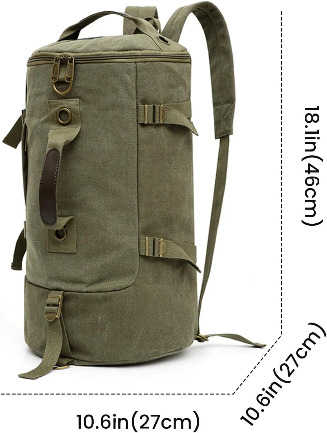 FUNSEED Cylinder Crossbody Bag Shoulder Bag Vintage Canvas Backpack For Travel Sports (Army Green)