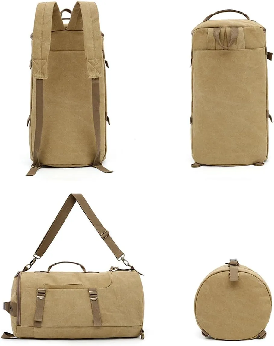 FUNSEED Cylinder Crossbody Bag Shoulder Bag Vintage Canvas Backpack For Travel Sports (Army Green)