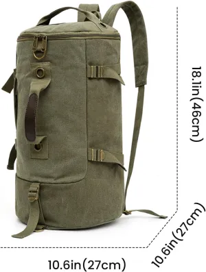 FUNSEED Cylinder Crossbody Bag Shoulder Bag Vintage Canvas Backpack For Travel Sports (Army Green)