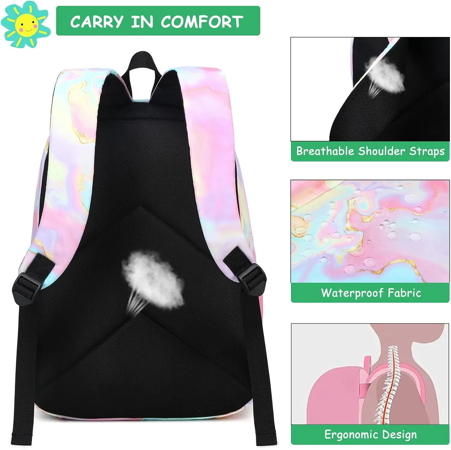 Fuyicat Marble School Backpack for Girls, Kids Teens Elementary Middle School Bag Women College Bookbag Laptop Backpacks (Pink)
