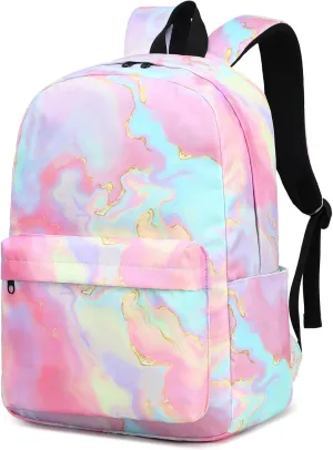 Fuyicat Marble School Backpack for Girls, Kids Teens Elementary Middle School Bag Women College Bookbag Laptop Backpacks (Pink)