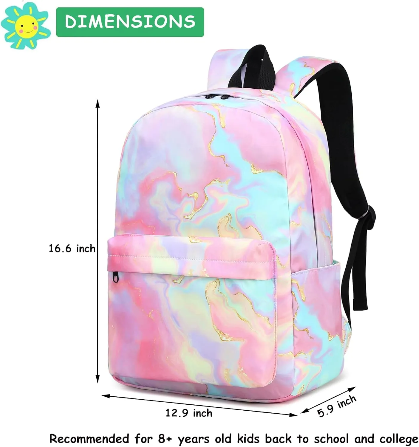 Fuyicat Marble School Backpack for Girls, Kids Teens Elementary Middle School Bag Women College Bookbag Laptop Backpacks (Pink)