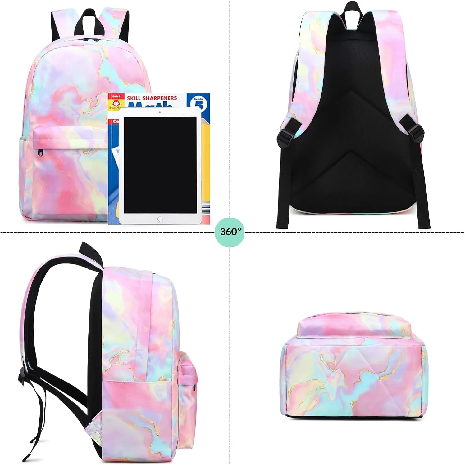 Fuyicat Marble School Backpack for Girls, Kids Teens Elementary Middle School Bag Women College Bookbag Laptop Backpacks (Pink)