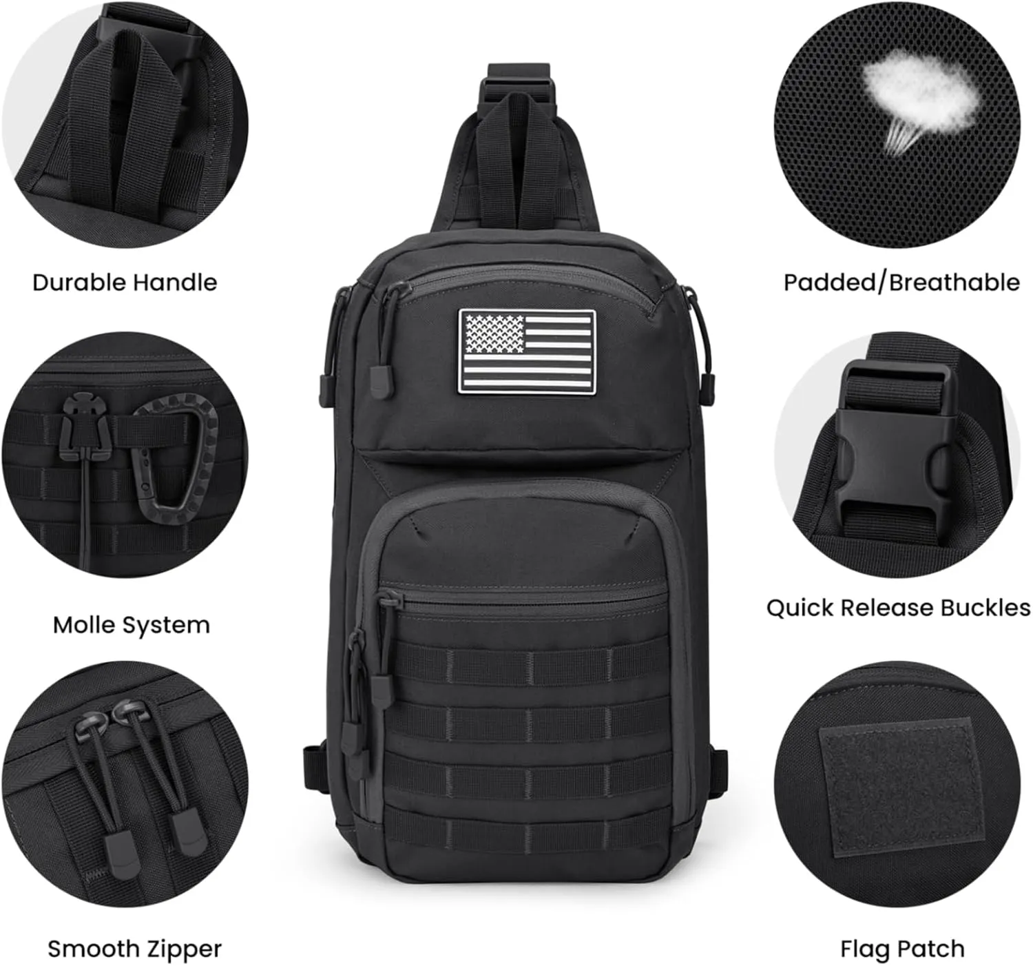 G4Free 10L Tactical EDC Sling Bag Backpack Military Molle Chest Shoulder Assault Pack for Concealed Carry(Black)