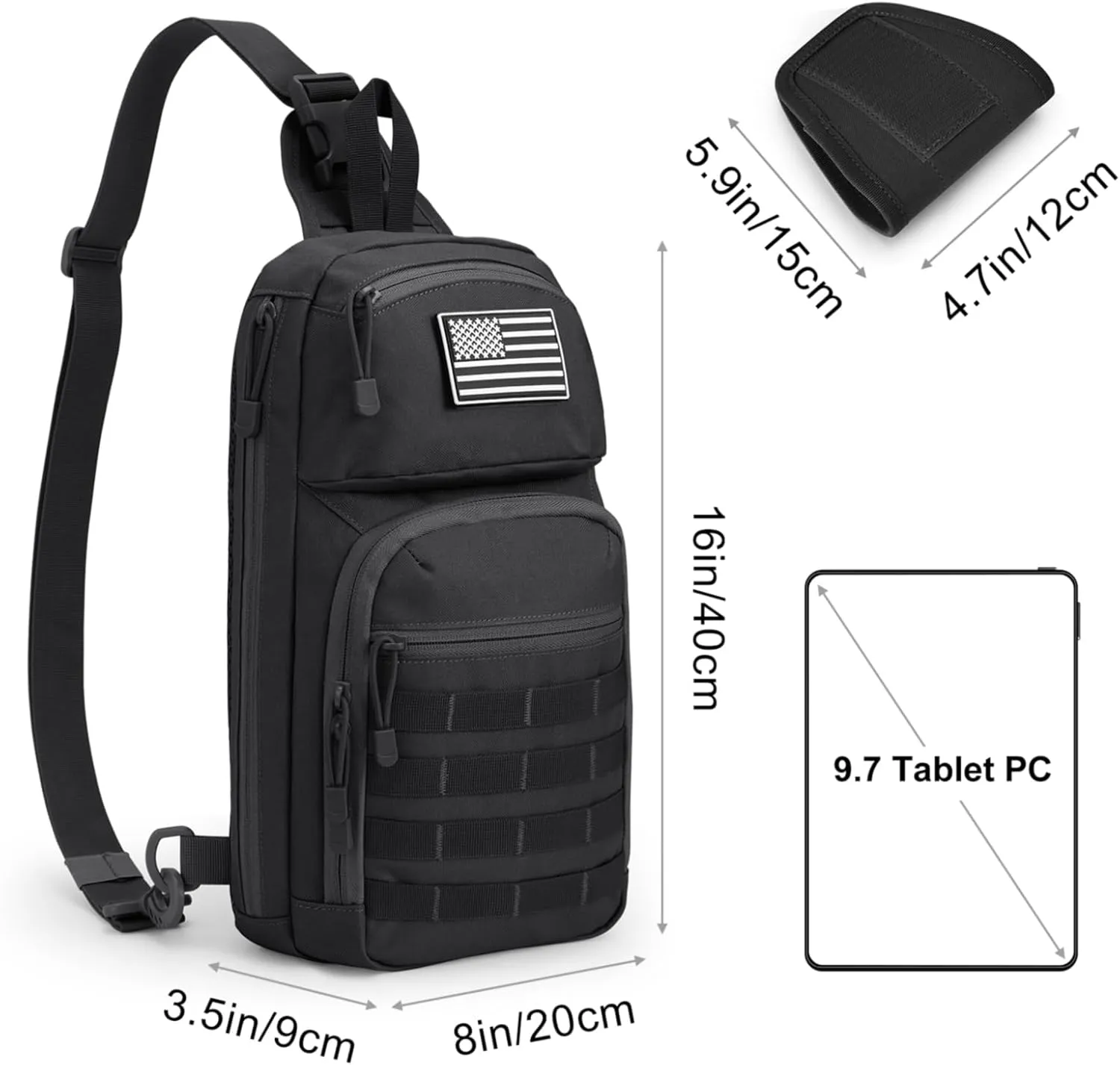 G4Free 10L Tactical EDC Sling Bag Backpack Military Molle Chest Shoulder Assault Pack for Concealed Carry(Black)