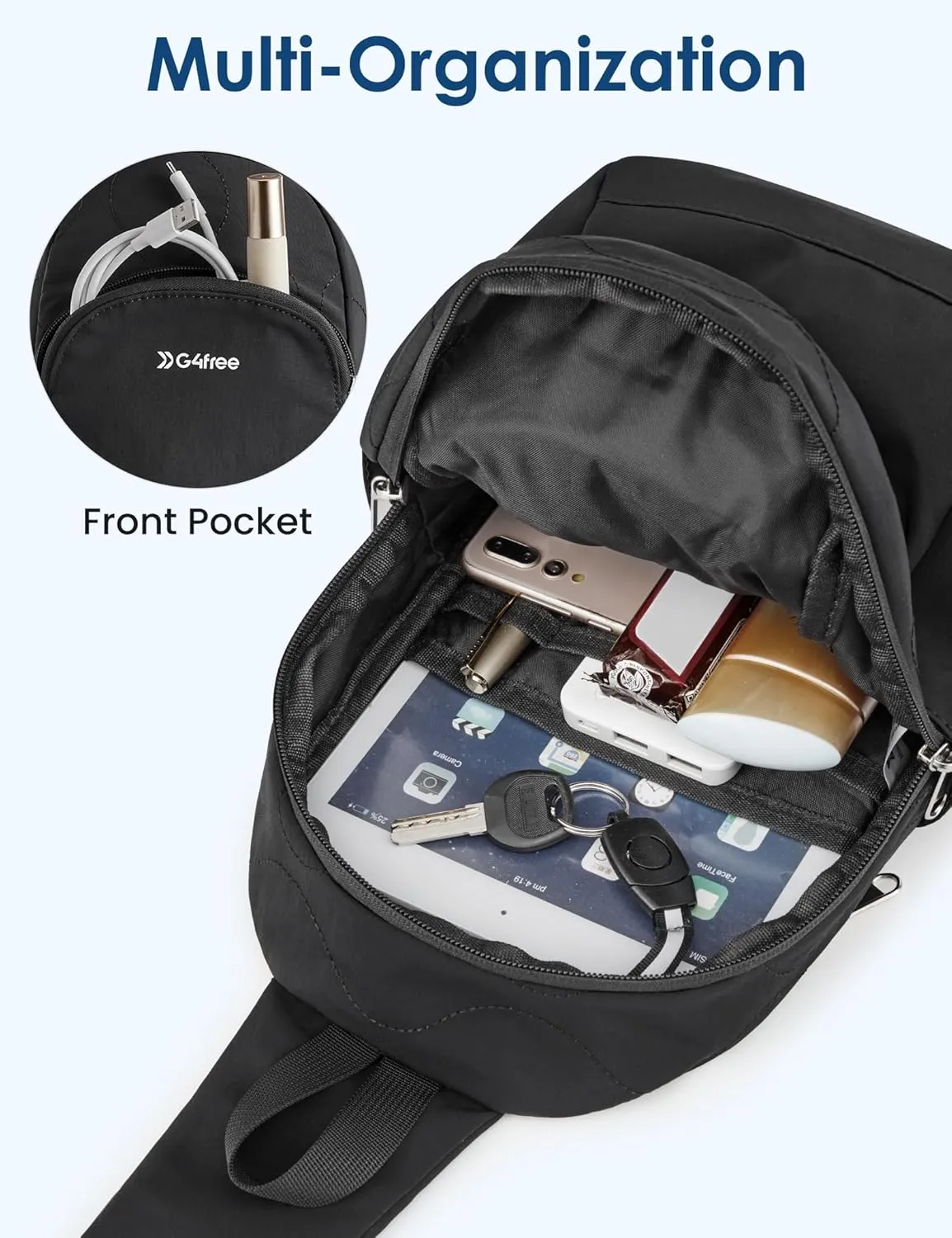 G4Free Crossbody Bag for Women Casual Sling Backpack Fashionable Shoulder Chest Fanny Packs Black